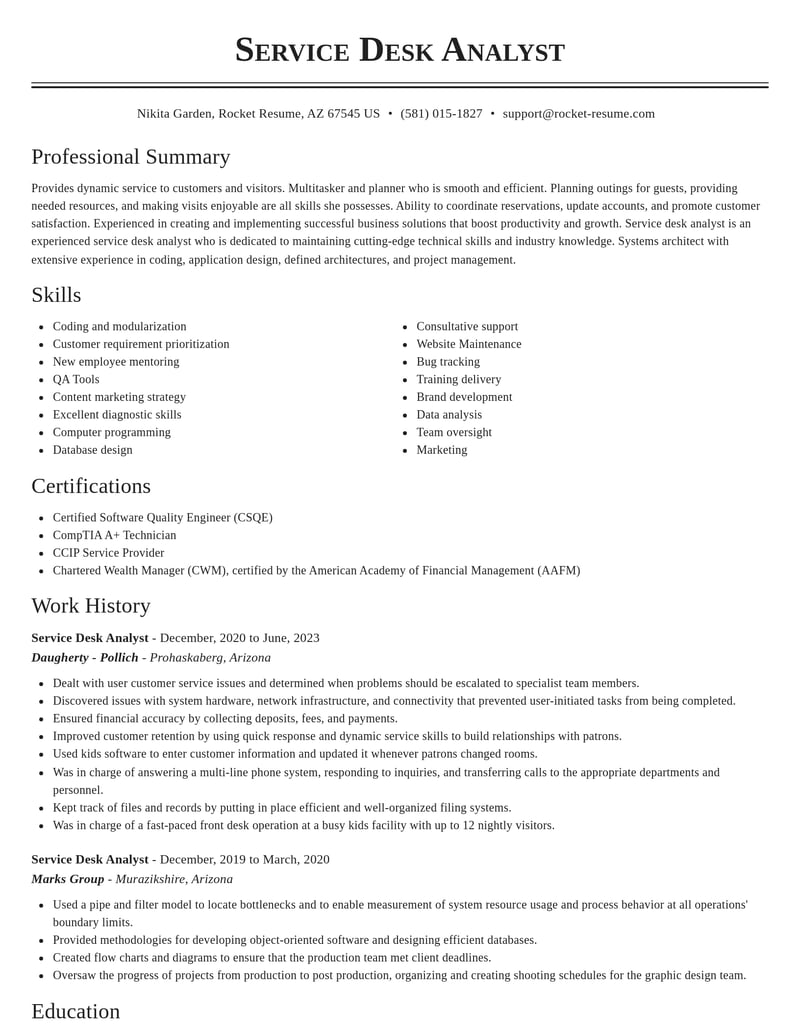 service desk analyst computers software resume classic template 2 cla