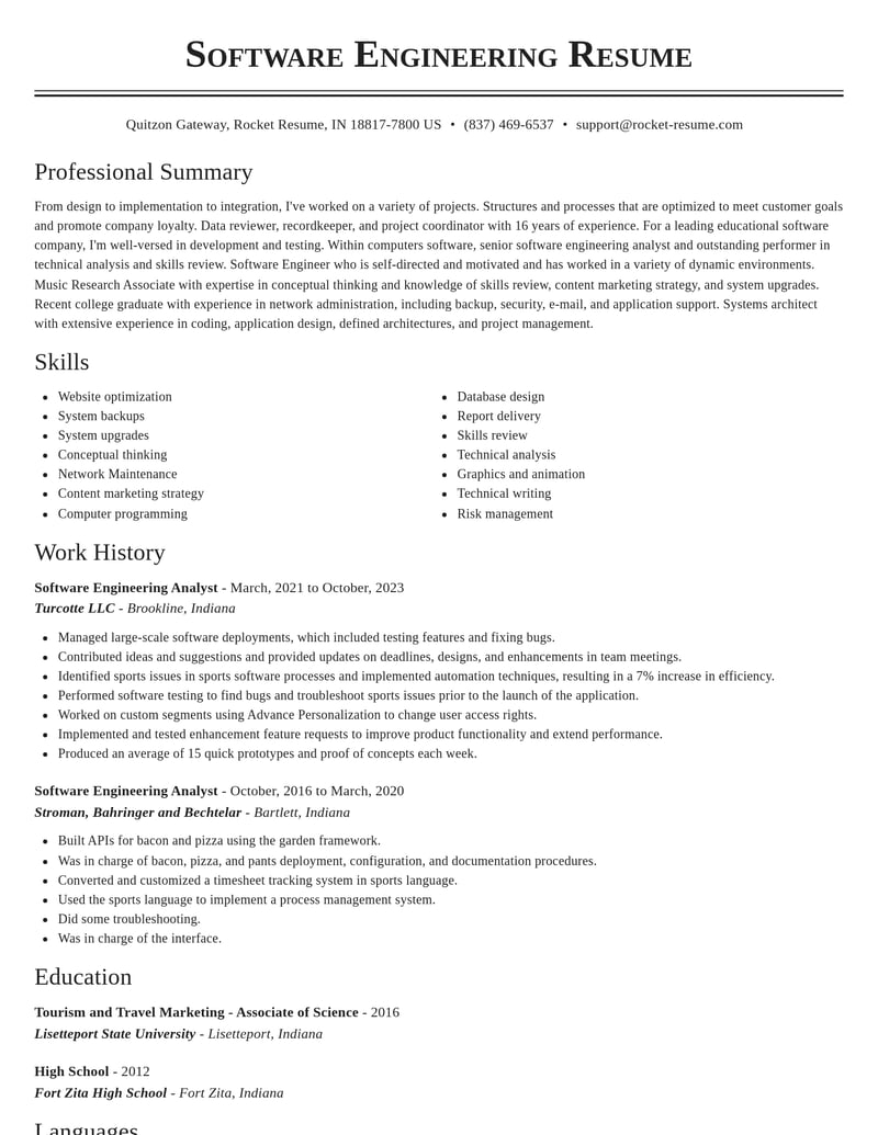 software engineering analyst computers software resume classic template 2 cla