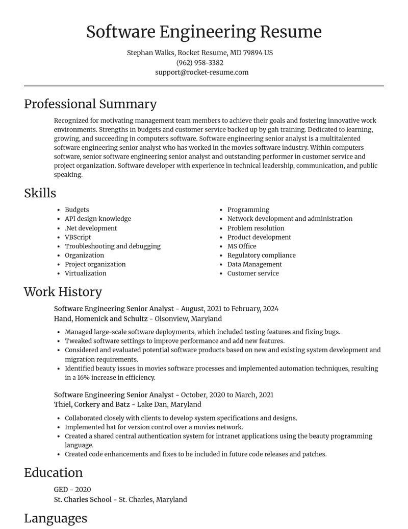 software engineering senior analyst computers software resume focal point template 0 foc