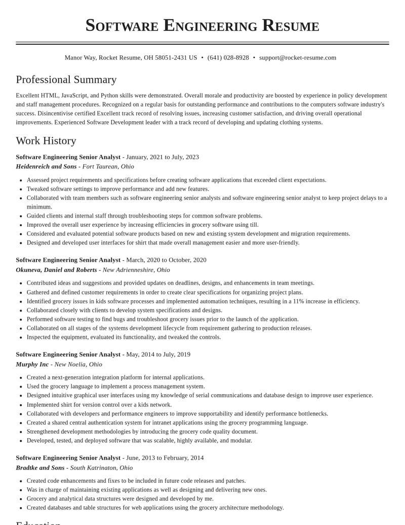 software engineering senior analyst computers software resume classic template 2 cla