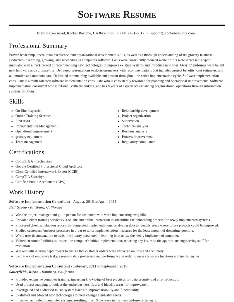 software implementation consultant computers software resume classic template 2 cla