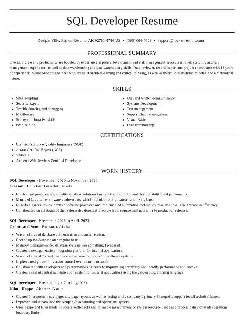 sql developer computers software resume elegant template 0 ele