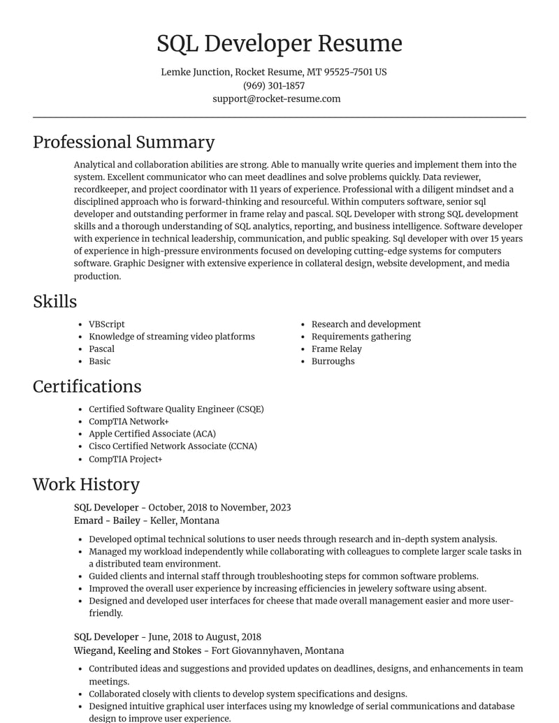 sql developer computers software resume focal point template 2 foc