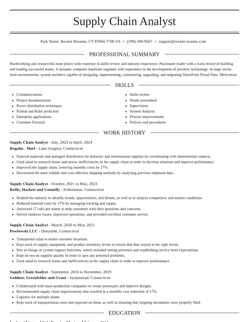 supply chain analyst computers software resume elegant template 2 ele