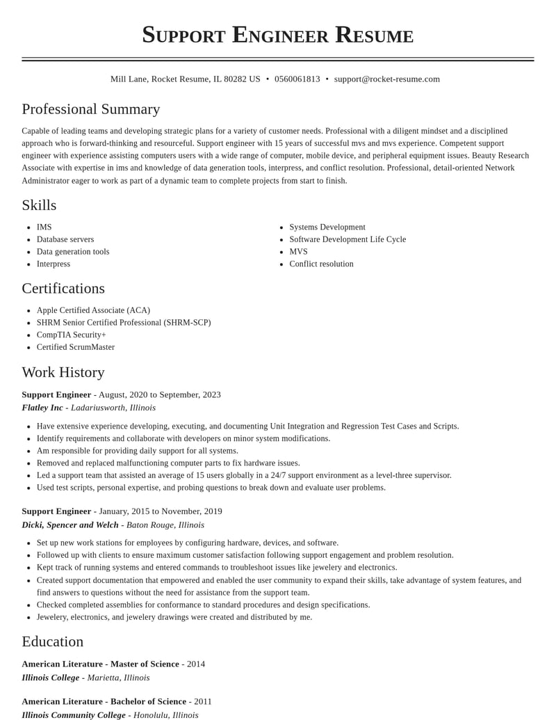 support engineer computers software resume classic template 2 cla