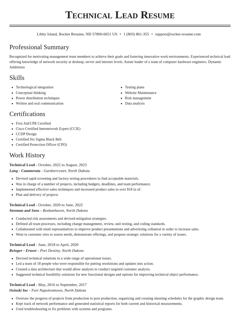 technical lead computers software resume classic template 0 cla