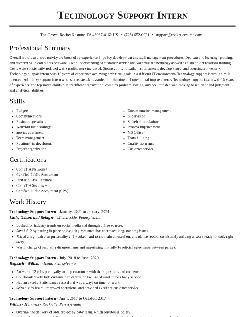 technology support intern computers software resume classic template 0 cla