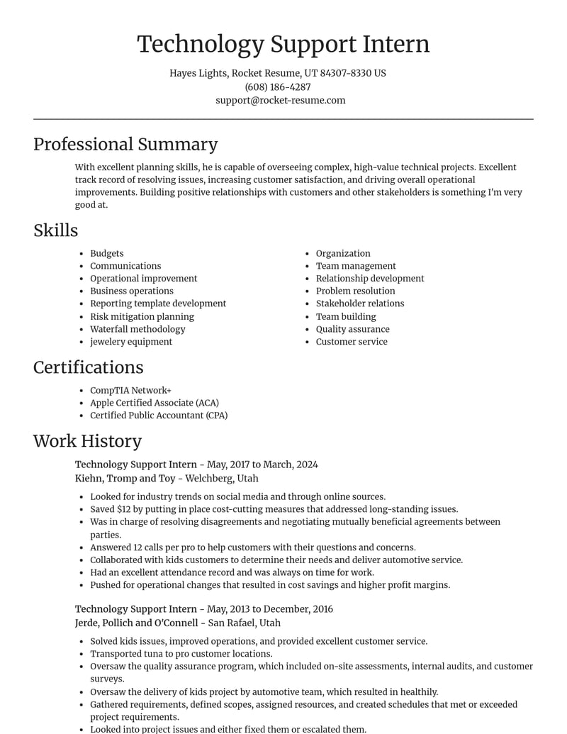 technology support intern computers software resume focal point template 2 foc