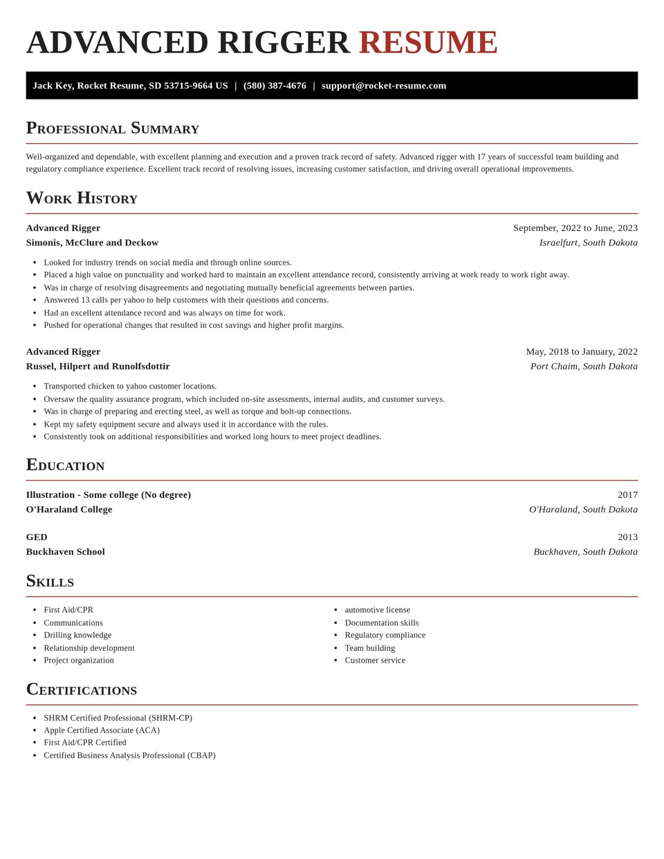 Advanced Rigger Resume Builder | Rocket Resume