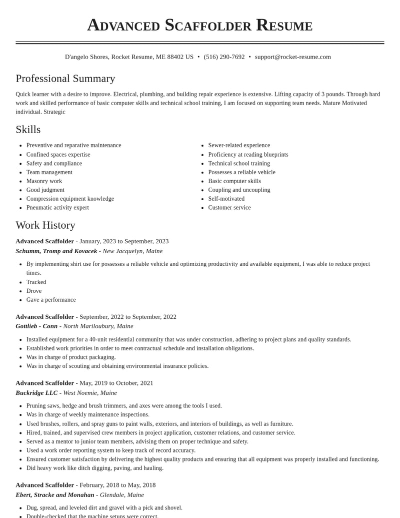 advanced scaffolder construction resume classic template 0 cla