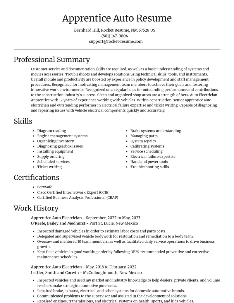 apprentice auto electrician construction resume focal point template 1 foc