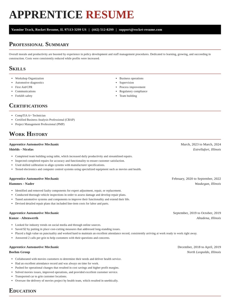 apprentice automotive mechanic construction resume exquisite template 0 exq