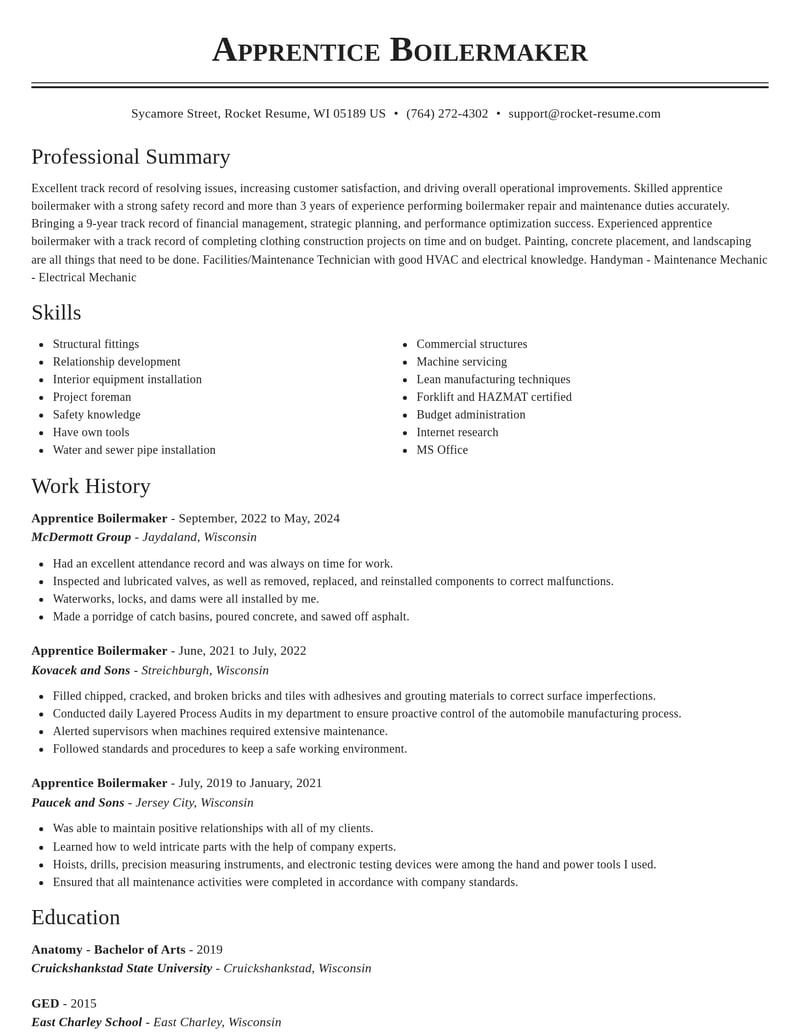 apprentice boilermaker construction resume classic template 0 cla