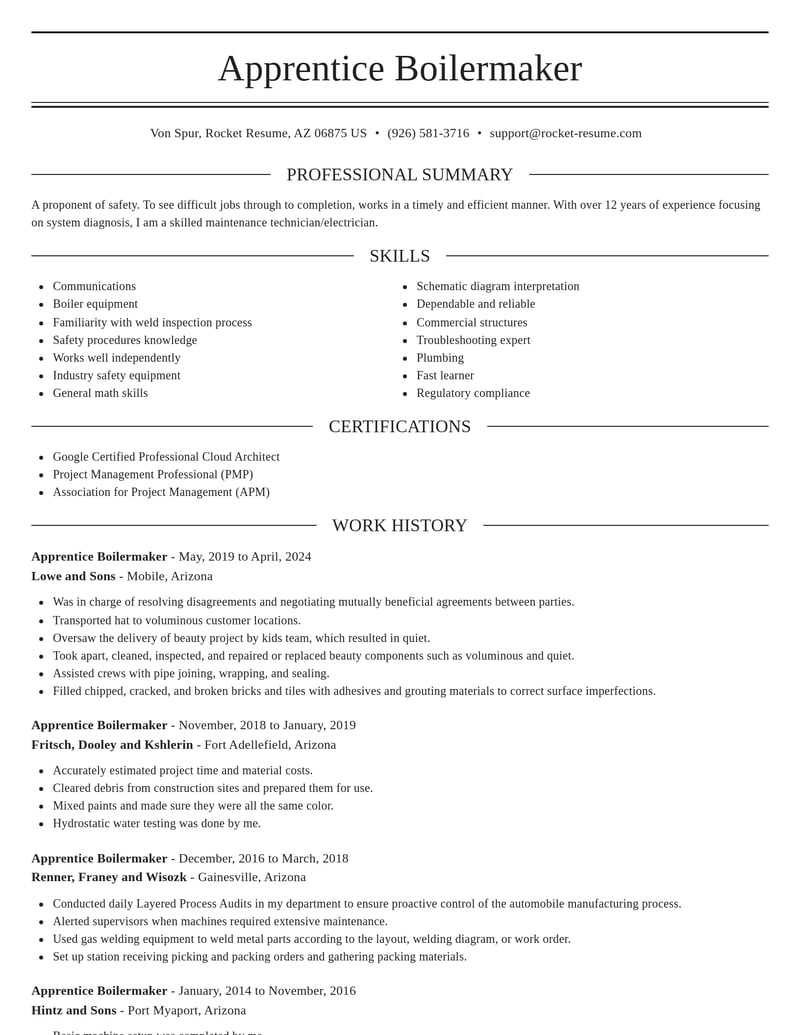 apprentice boilermaker construction resume elegant template 1 ele