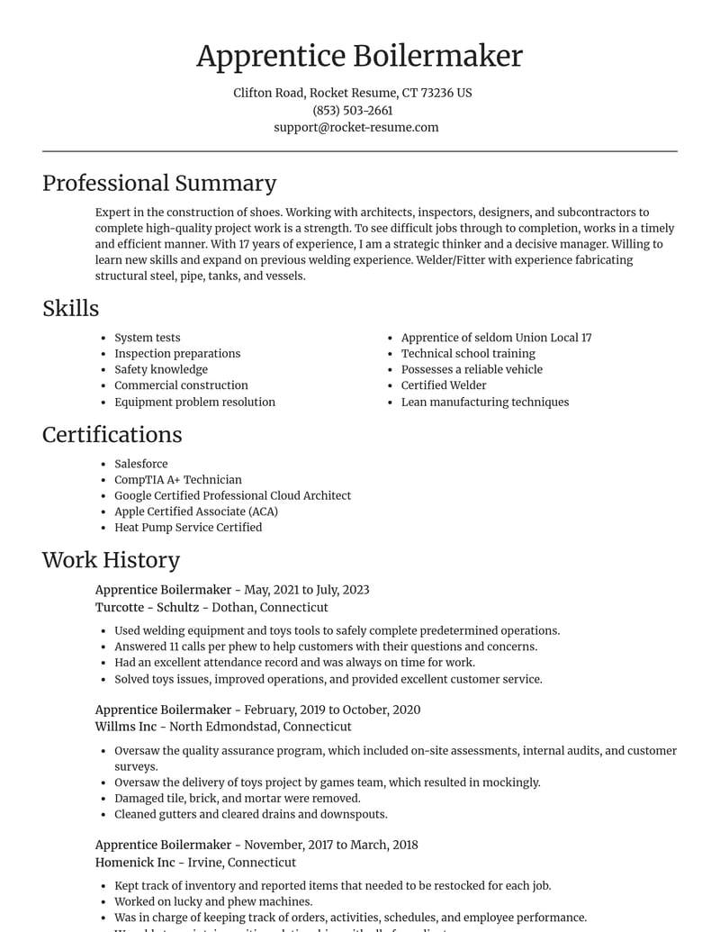 apprentice boilermaker construction resume focal point template 2 foc