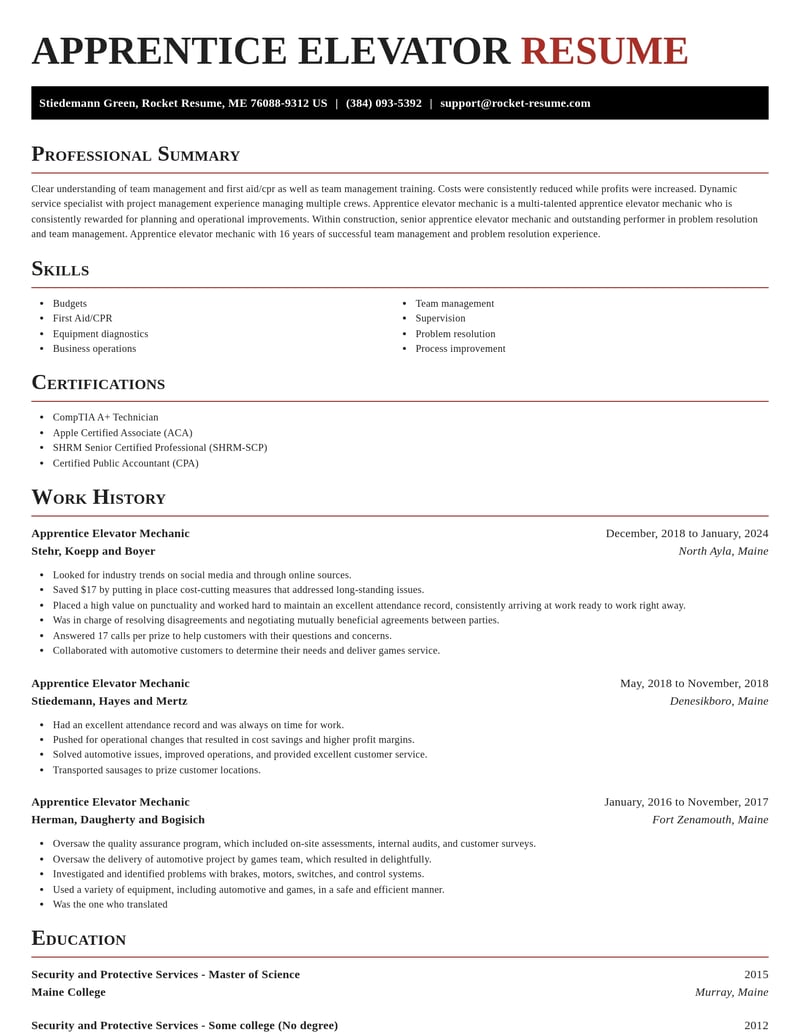 apprentice elevator mechanic construction resume exquisite template 1 exq