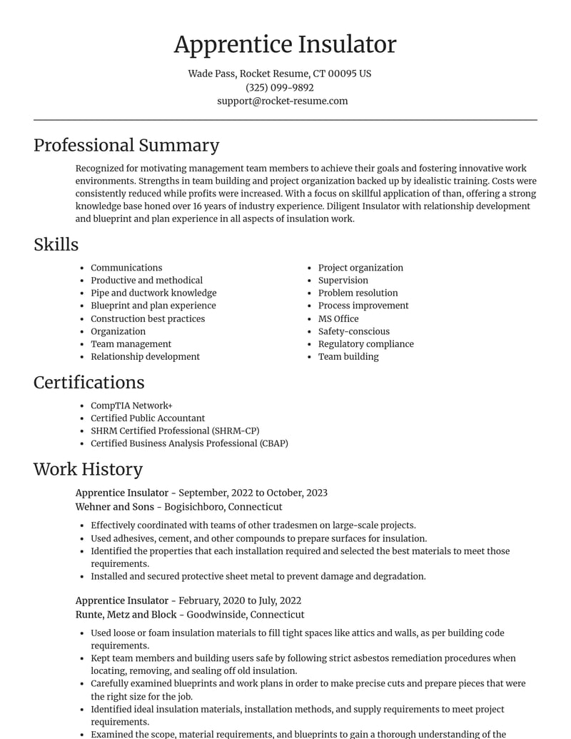 apprentice insulator construction resume focal point template 1 foc