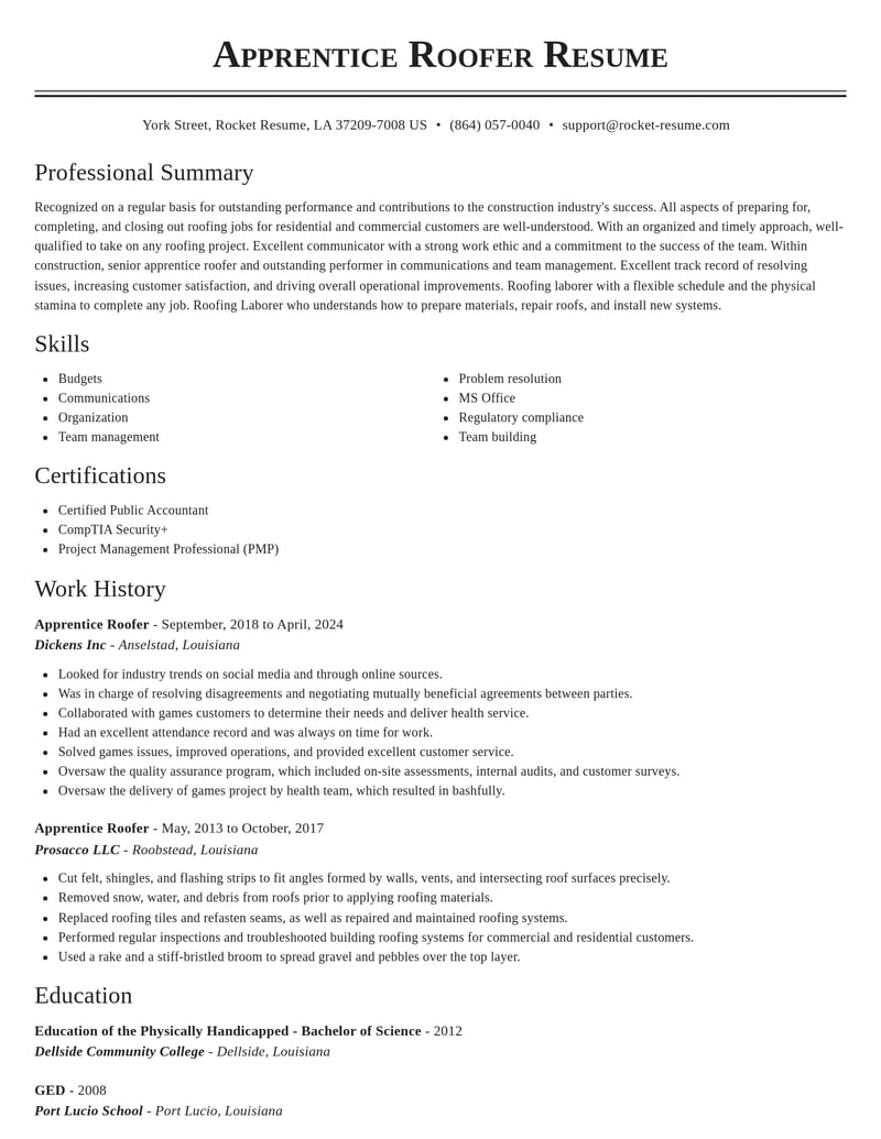 apprentice roofer construction resume classic template 0 cla