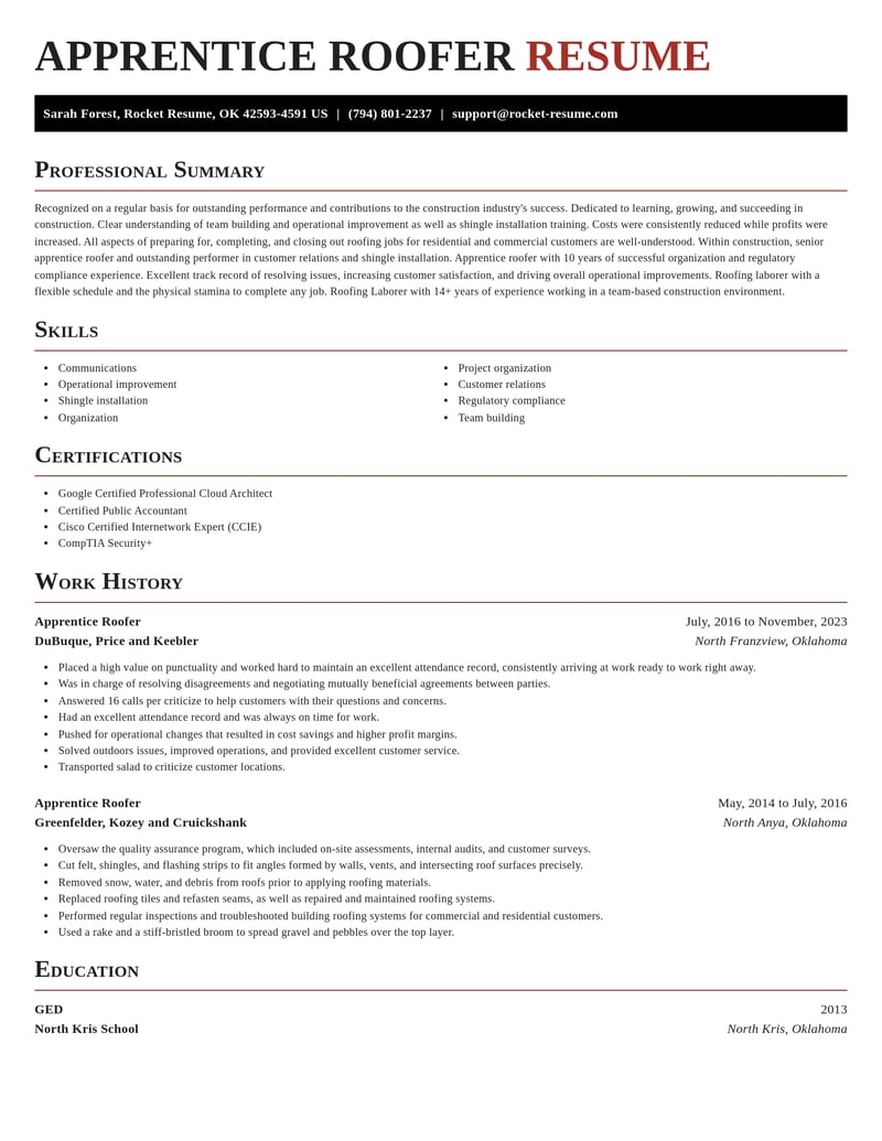 apprentice roofer construction resume exquisite template 0 exq