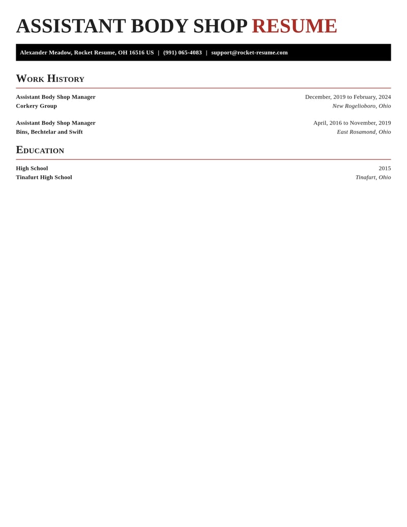 assistant body shop manager construction resume exquisite template 0 exq