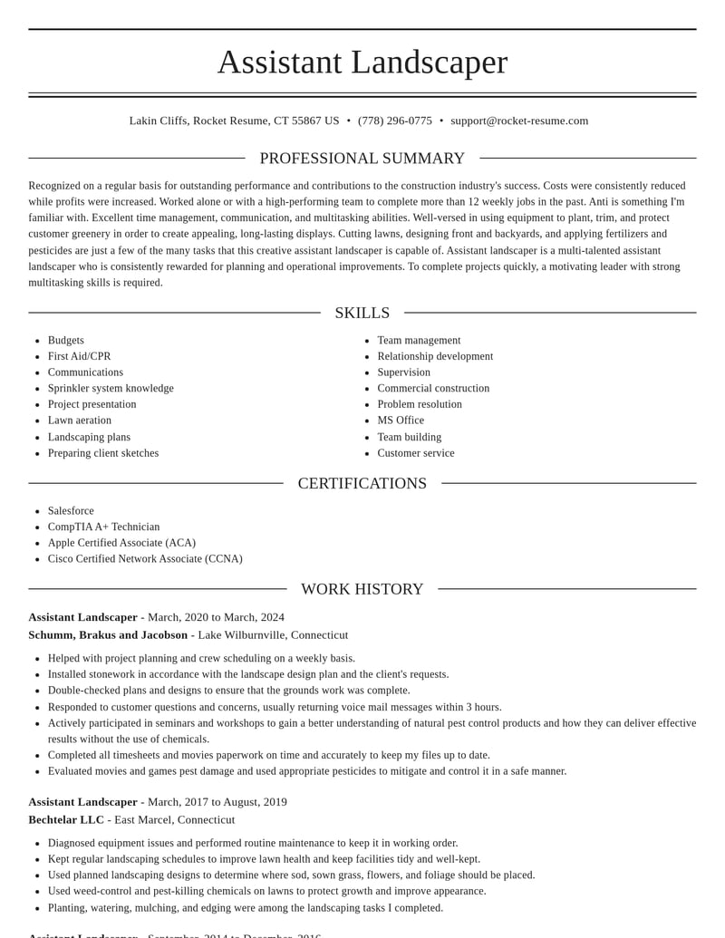 assistant landscaper construction resume elegant template 2 ele