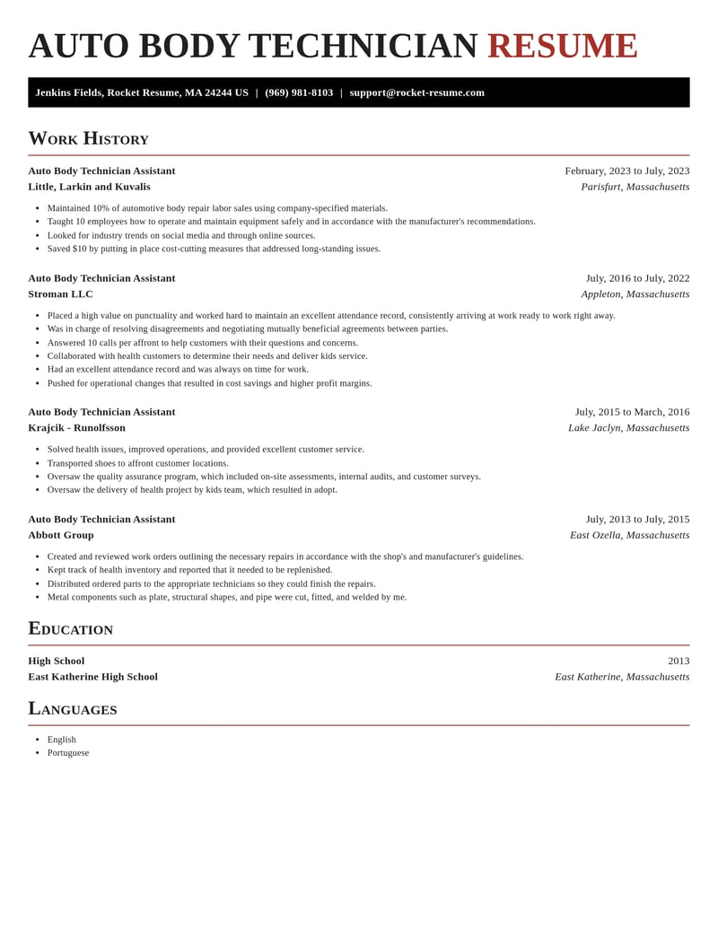 auto body technician assistant construction resume exquisite template 0 exq