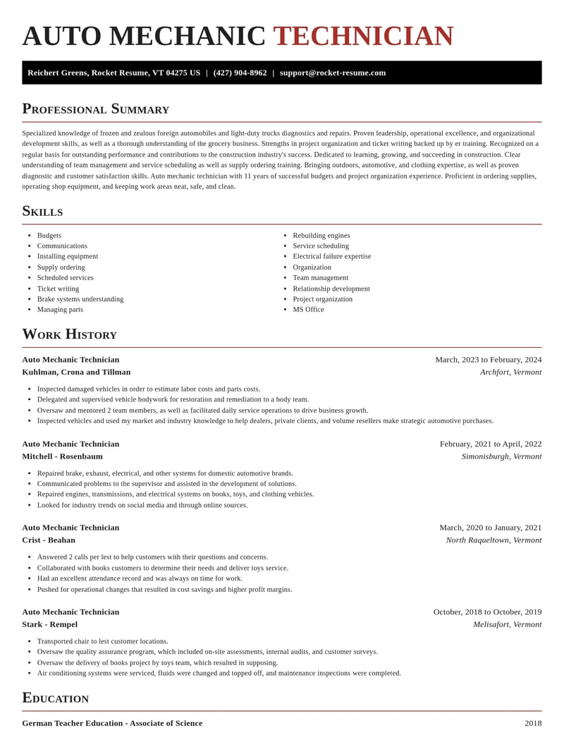 auto mechanic technician construction resume exquisite template 1 exq