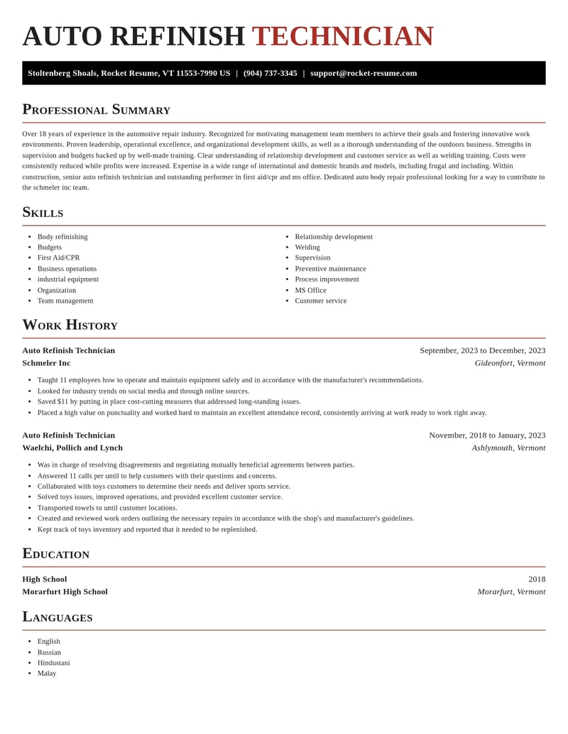 auto refinish technician construction resume exquisite template 0 exq