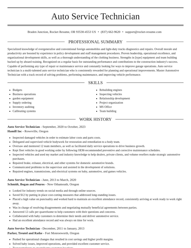 auto service technician construction resume elegant template 0 ele