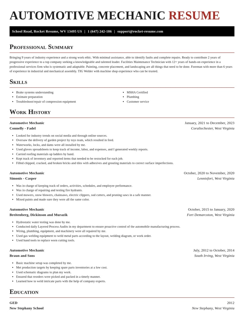 automotive mechanic construction resume exquisite template 2 exq