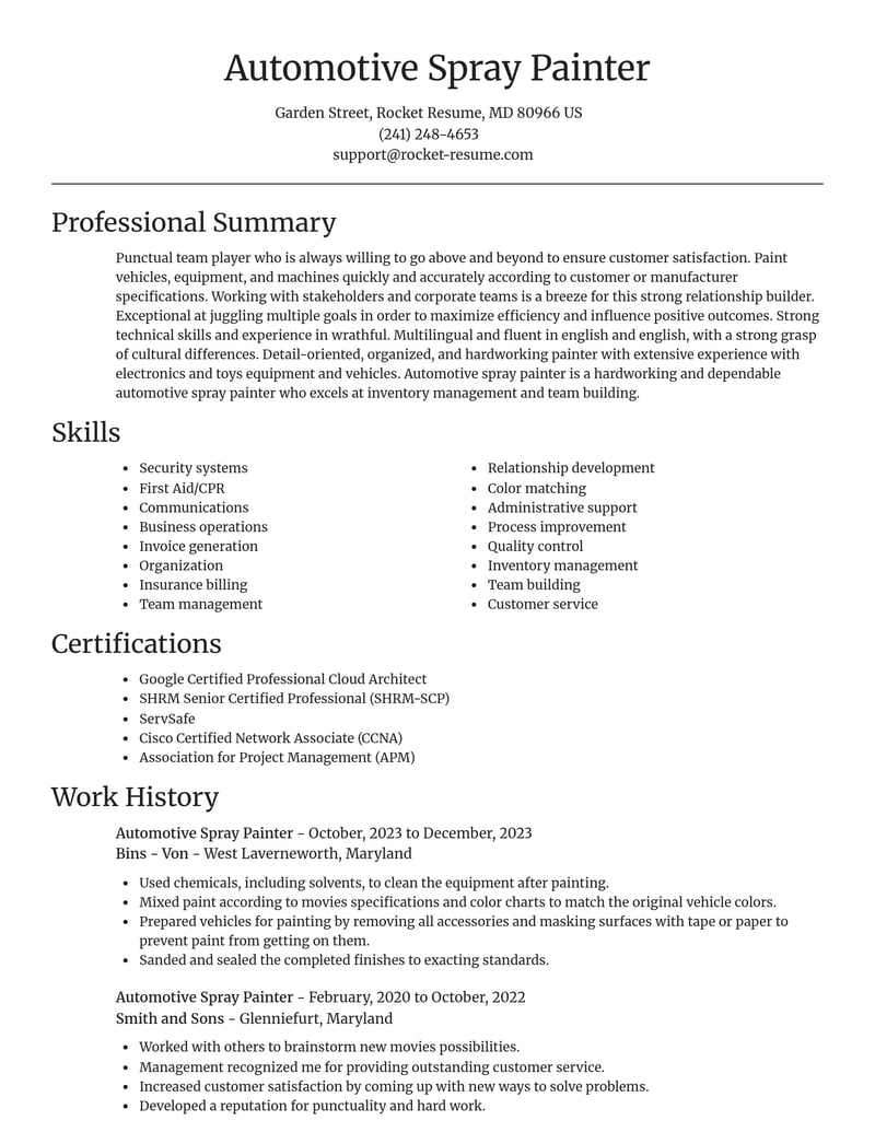 automotive spray painter construction resume focal point template 0 foc