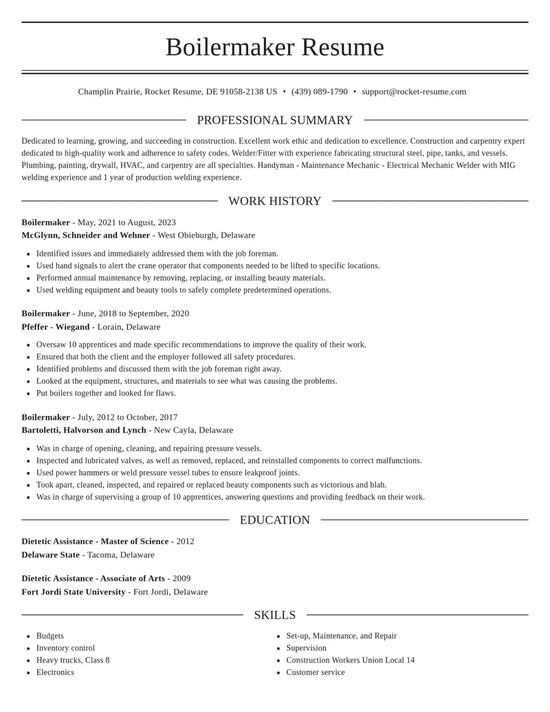 boilermaker construction resume elegant template 2 ele