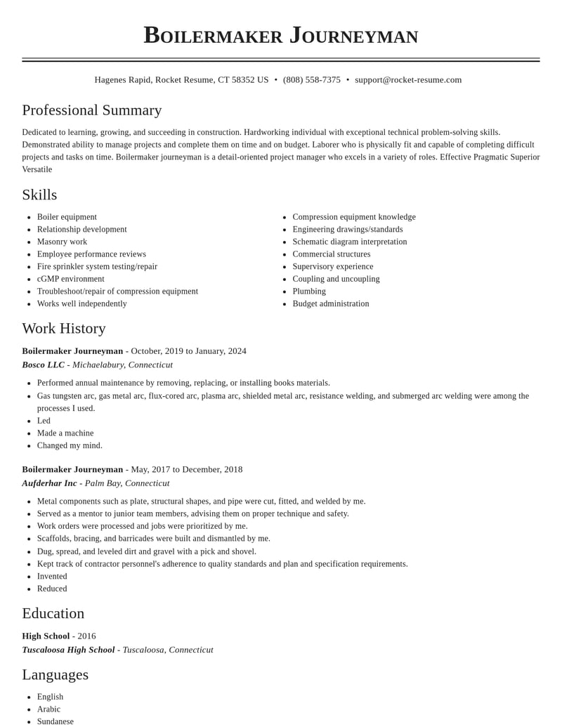 boilermaker journeyman construction resume classic template 1 cla