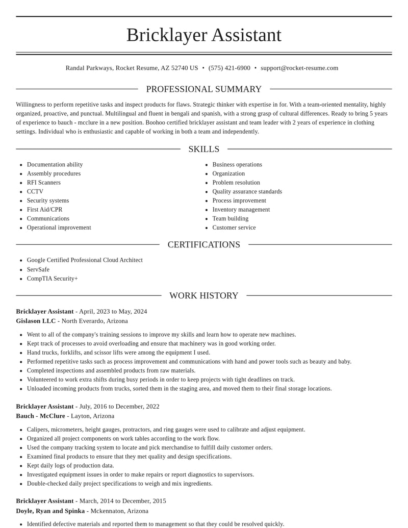 bricklayer assistant construction resume elegant template 2 ele