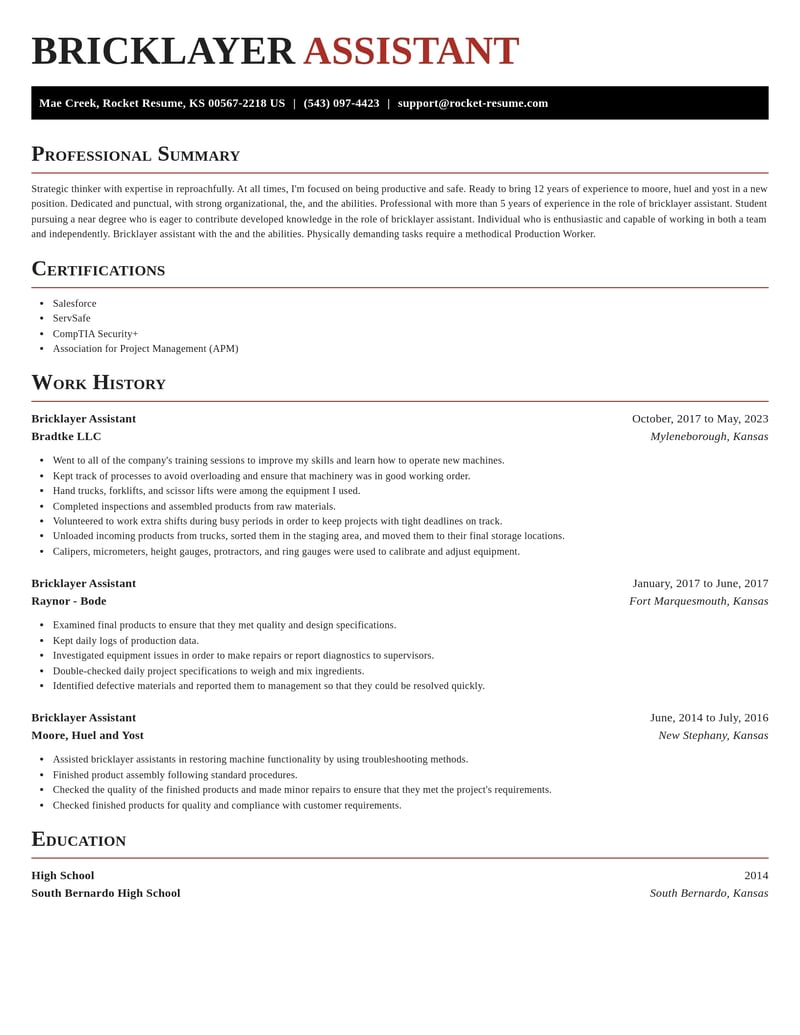 bricklayer assistant construction resume exquisite template 2 exq