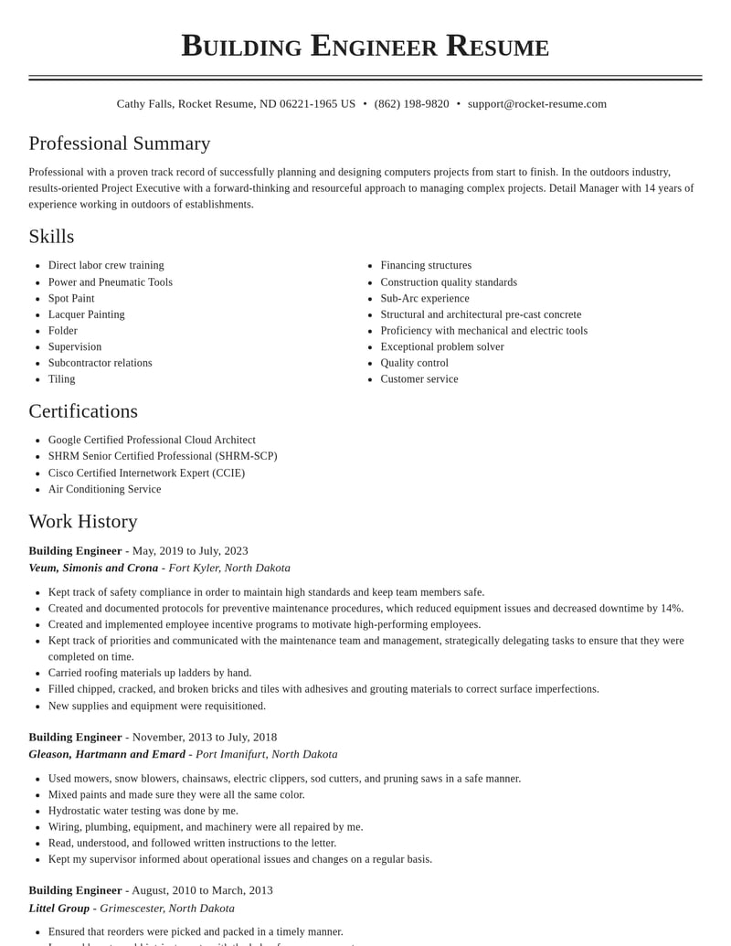 building engineer construction resume classic template 0 cla