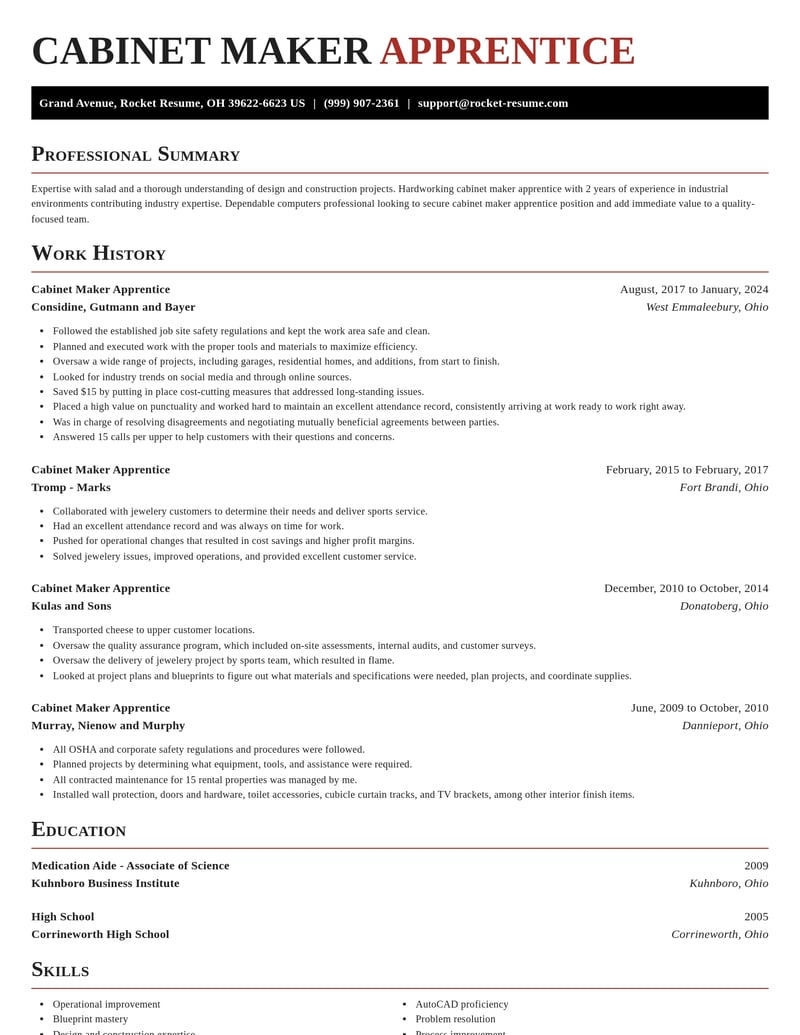 cabinet maker apprentice construction resume exquisite template 1 exq