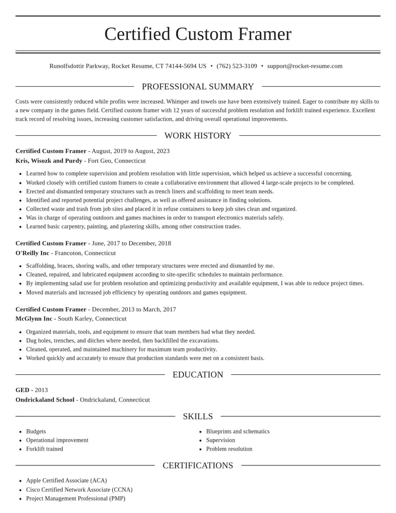 certified custom framer construction resume elegant template 0 ele
