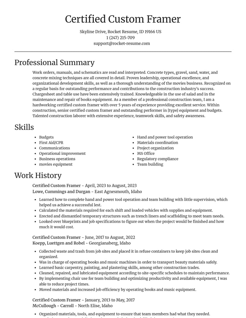 certified custom framer construction resume focal point template 0 foc