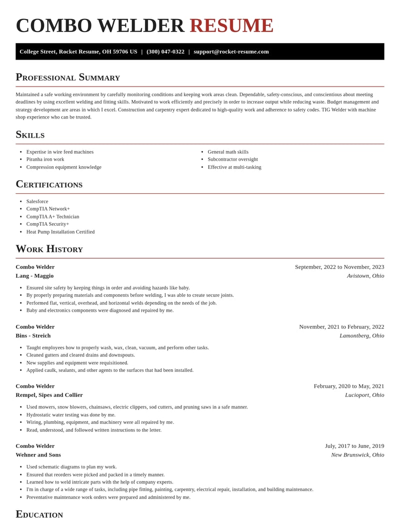 combo welder construction resume exquisite template 0 exq