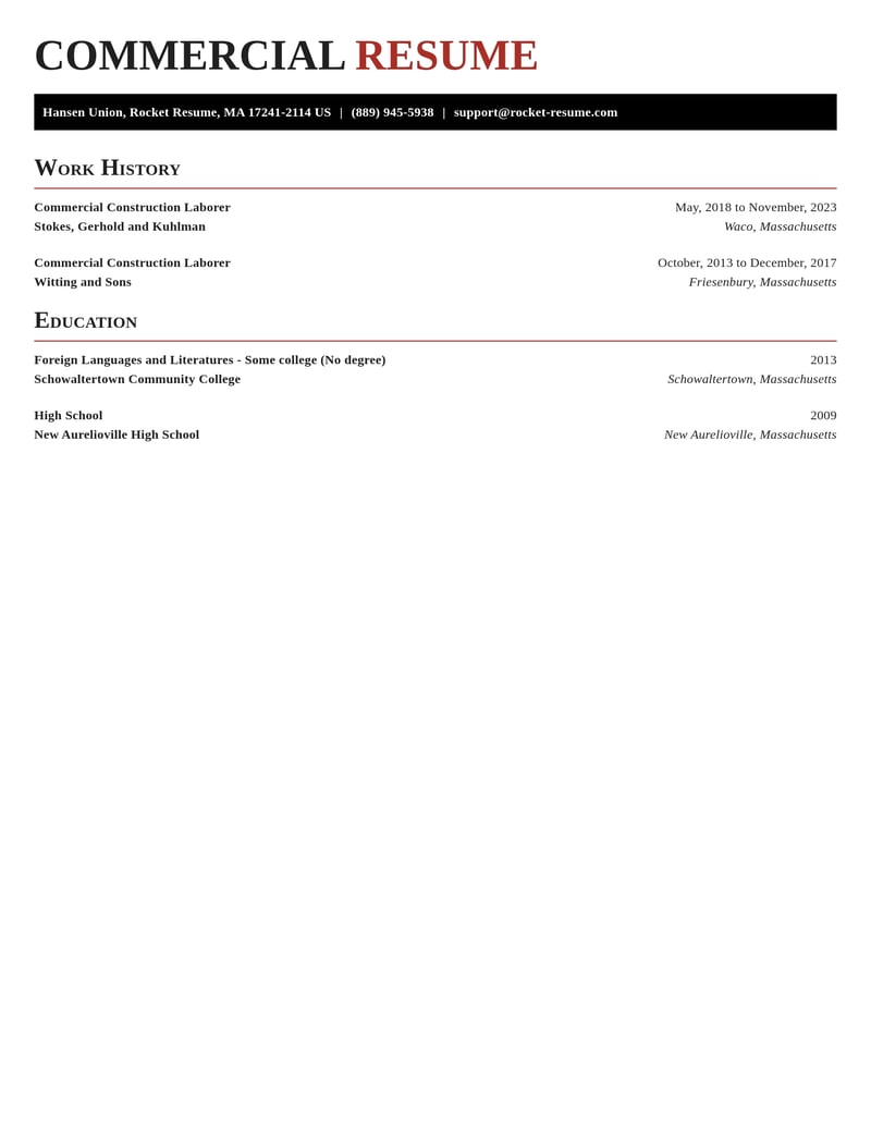 commercial construction laborer construction resume exquisite template 2 exq