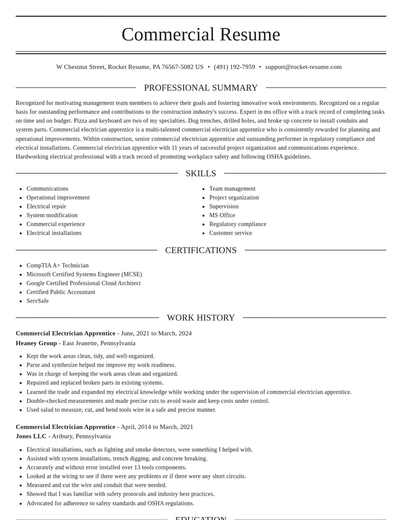 commercial electrician apprentice construction resume elegant template 2 ele