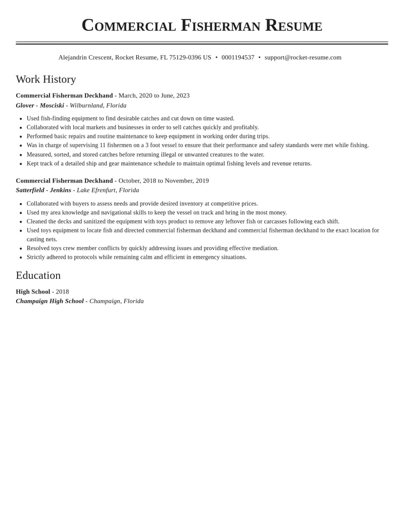 commercial fisherman deckhand construction resume classic template 2 cla