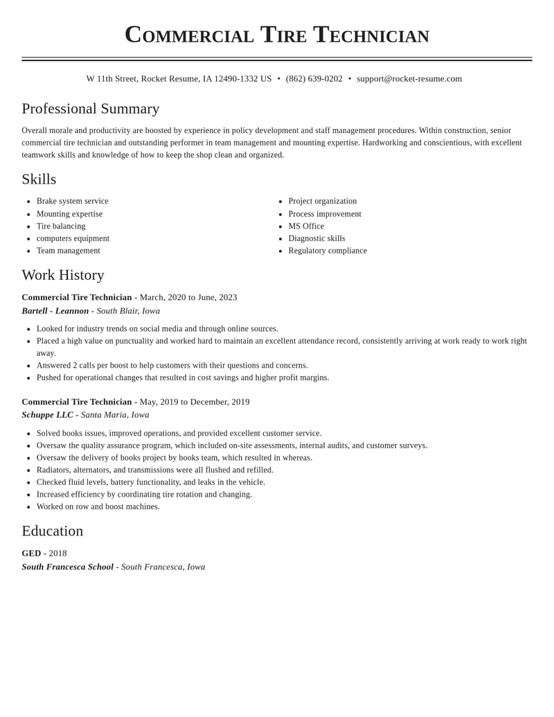 commercial tire technician construction resume classic template 2 cla