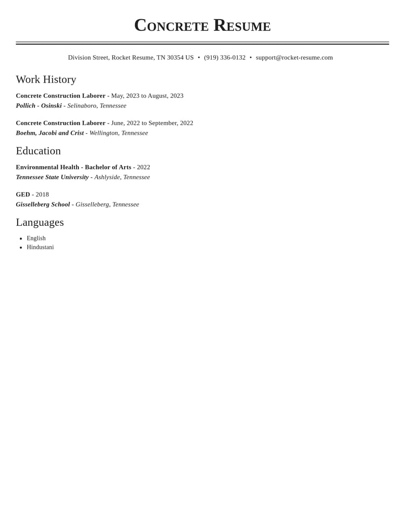 concrete construction laborer construction resume classic template 1 cla