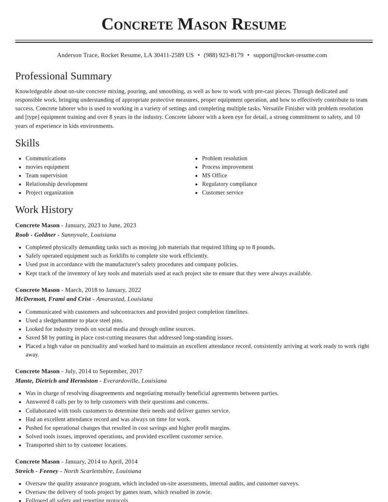 concrete mason construction resume classic template 0 cla