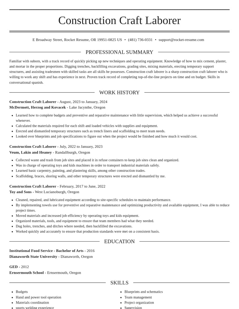 construction craft laborer construction resume elegant template 0 ele
