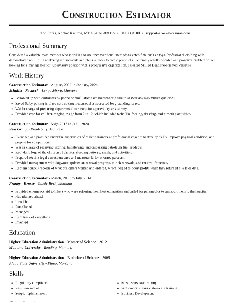 construction estimator construction resume classic template 0 cla