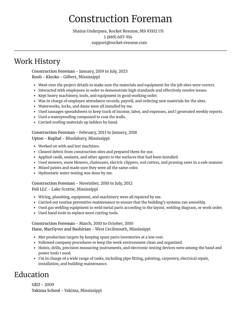 construction foreman construction resume focal point template 2 foc