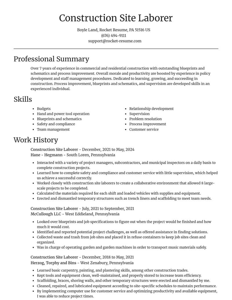 construction site laborer construction resume focal point template 0 foc